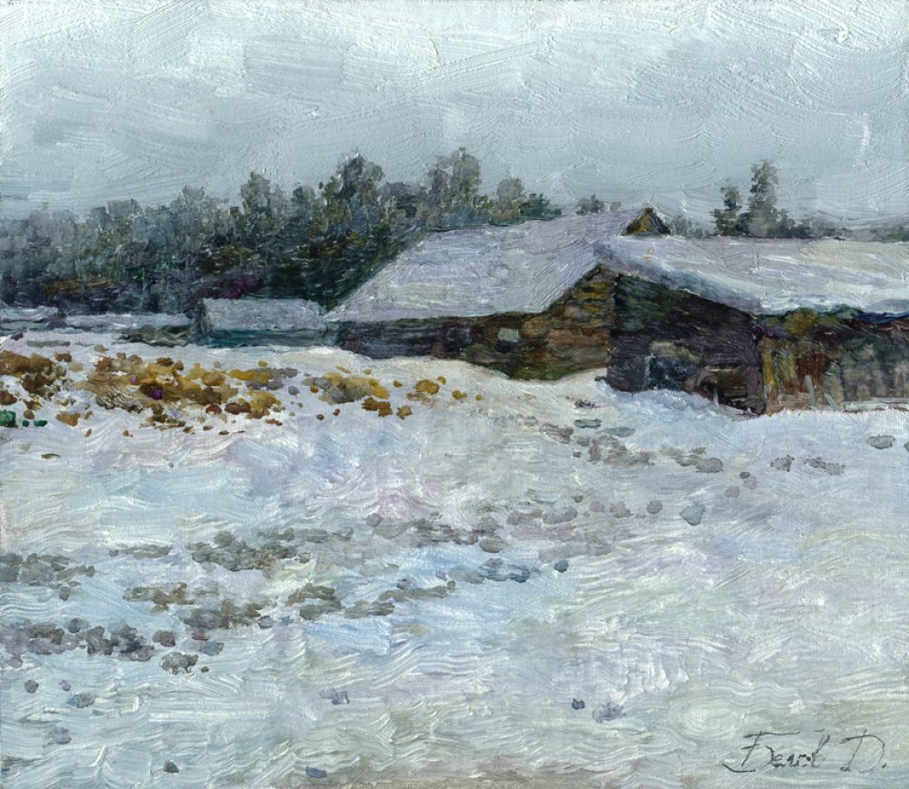 Winter painting. Landscape with Thaw by artist Daniil Belov
