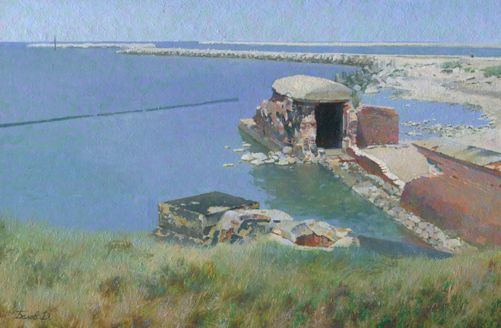 Oil painting with Fort West in Kaliningrad Region